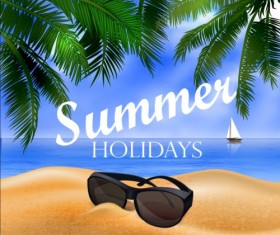Sunner holiday with beach sea vector design 09