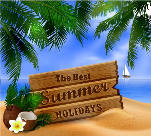 Sunner holiday with beach sea vector design 10