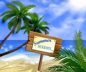 Tropical beach with summer holiday vector 01