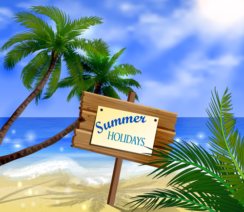 Tropical beach with summer holiday vector 01