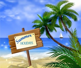 Tropical beach with summer holiday vector 03