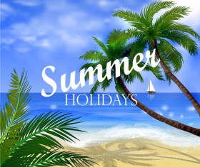 Tropical beach with summer holiday vector 05