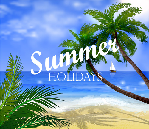Tropical beach with summer holiday vector 05