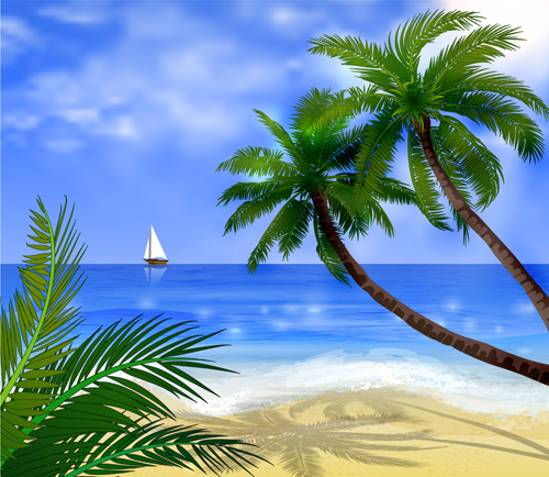 Tropical beach with summer holiday vector 06