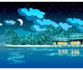Tropical island night landscape vector