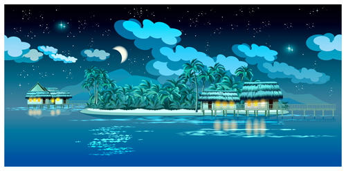 Tropical island night landscape vector