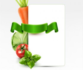 Vagetables with blank paper and ribbon vector background