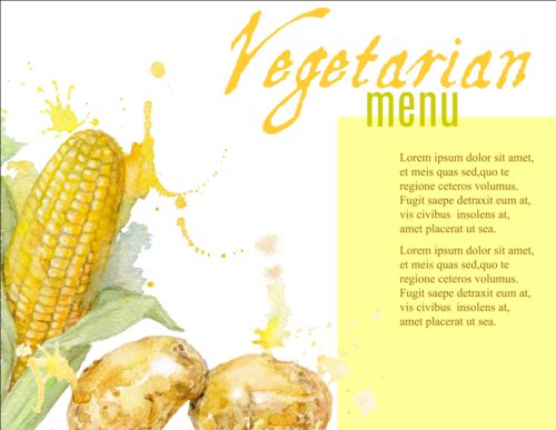 Vegetables menu watercolor vector 03