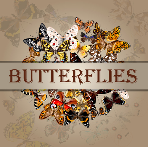 Vintage butterflies art background vector 05