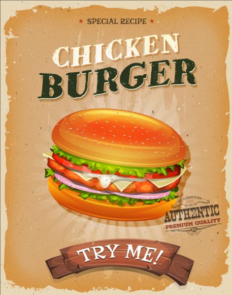 Vintage fast food poster design vector 04