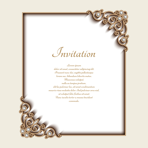 Vintage golden frames with diamond invitation vector 02