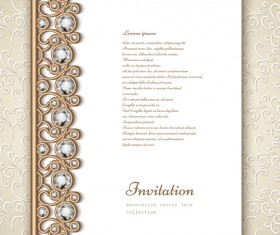 Vintage golden frames with diamond invitation vector 04