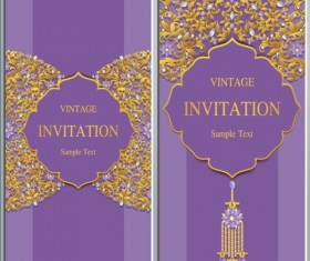 Vintage invitation cards with jewelry decor vector 02