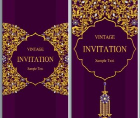 Vintage invitation cards with jewelry decor vector 03
