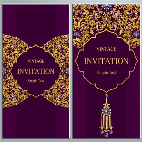 Vintage invitation cards with jewelry decor vector 03