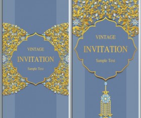 Vintage invitation cards with jewelry decor vector 04