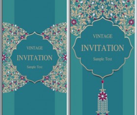Vintage invitation cards with jewelry decor vector 05