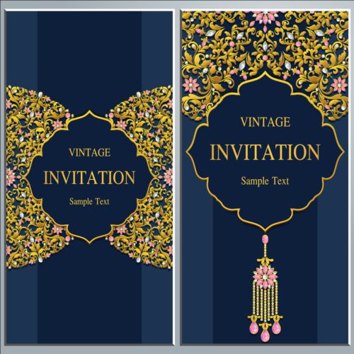 Vintage invitation cards with jewelry decor vector 06