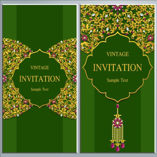 Vintage invitation cards with jewelry decor vector 07