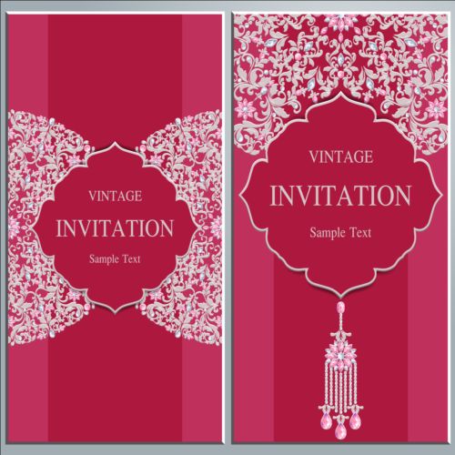 Vintage invitation cards with jewelry decor vector 08
