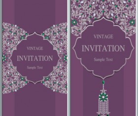 Vintage invitation cards with jewelry decor vector 09