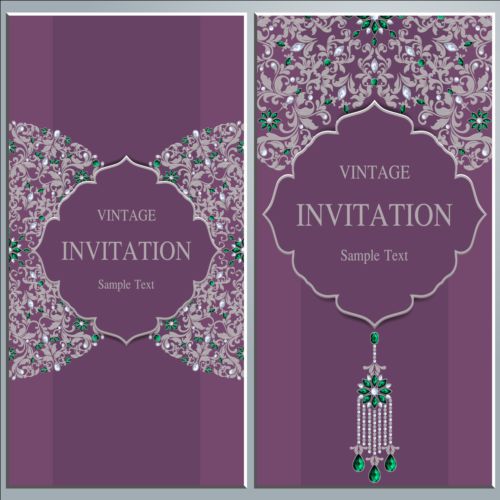 Vintage invitation cards with jewelry decor vector 09