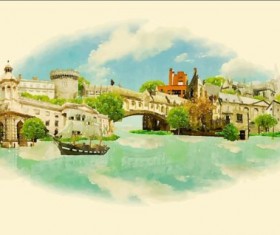 Watercolor dublin pano vector