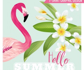 White flower background with flamingo vector 01