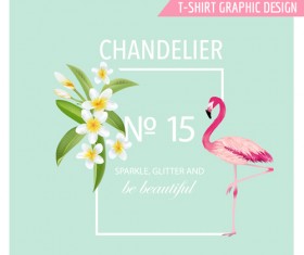 White flower background with flamingo vector 02