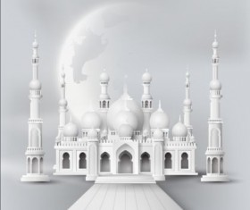 White mosque with moon background vector