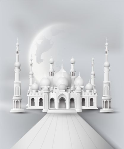 White mosque with moon background vector