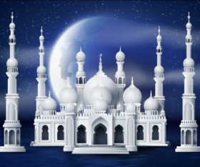 White mosque with night background vector