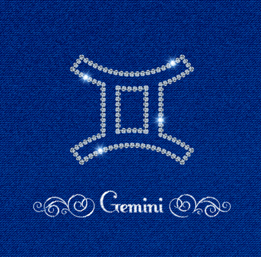 Zodiac sign Gemini with fabric background vector