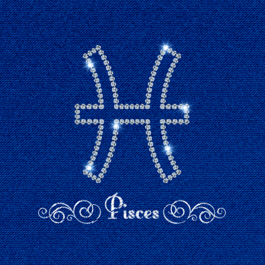 Zodiac sign Pisces with fabric background vector