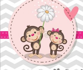 lovely cartoon animal with baby cards vectors 02