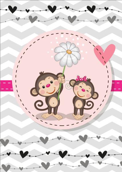 lovely cartoon animal with baby cards vectors 02
