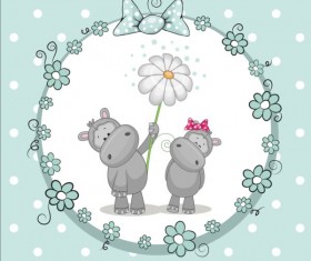 lovely cartoon animal with baby cards vectors 03