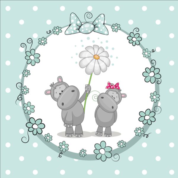 lovely cartoon animal with baby cards vectors 03