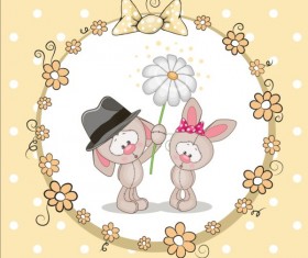 lovely cartoon animal with baby cards vectors 04