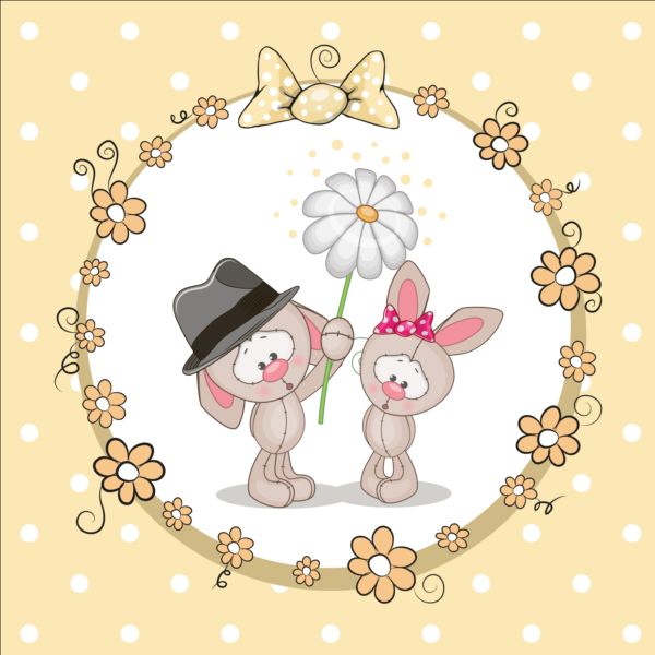 lovely cartoon animal with baby cards vectors 04
