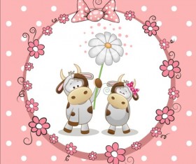 lovely cartoon animal with baby cards vectors 05