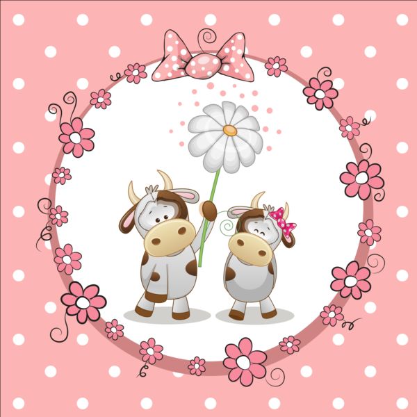 lovely cartoon animal with baby cards vectors 05
