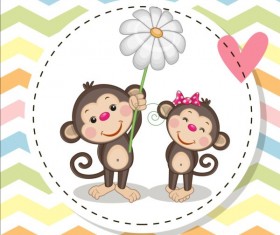 lovely cartoon animal with baby cards vectors 07