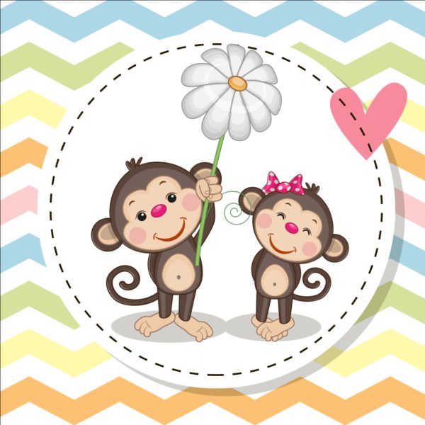 lovely cartoon animal with baby cards vectors 07