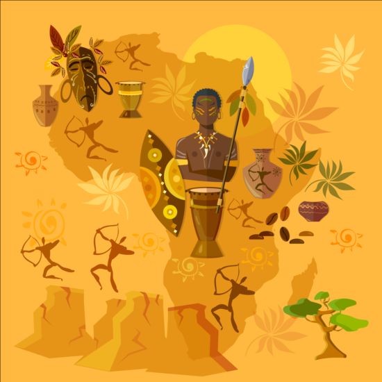 Africa styles culture vector background 03