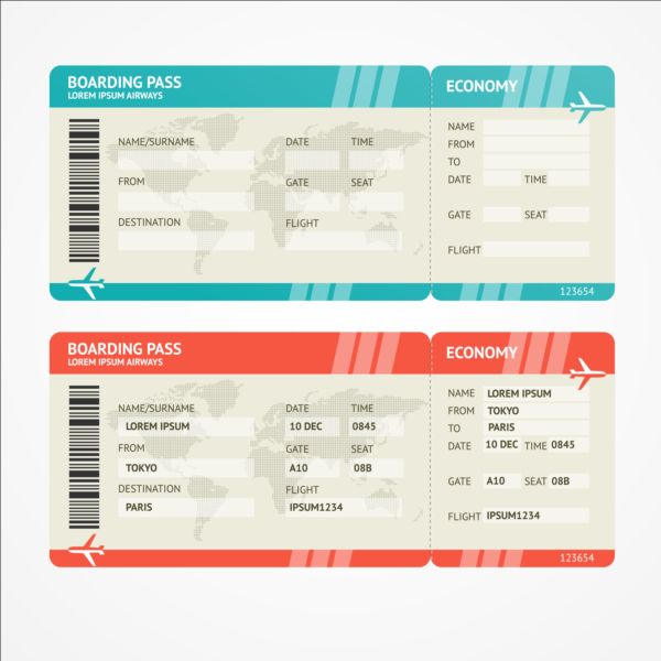 Airline tickets template design vector 07