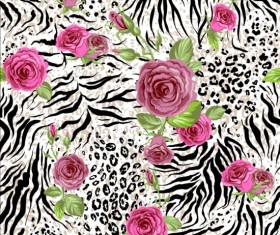 Animal skin and roses seamless pattern vector 01