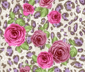 Animal skin and roses seamless pattern vector 02