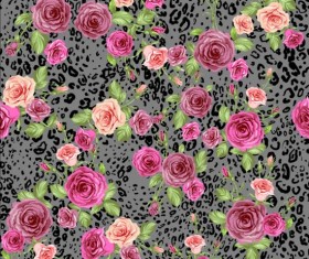 Animal skin and roses seamless pattern vector 04