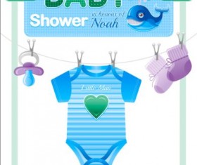 Baby shower card with clothes vector 01
